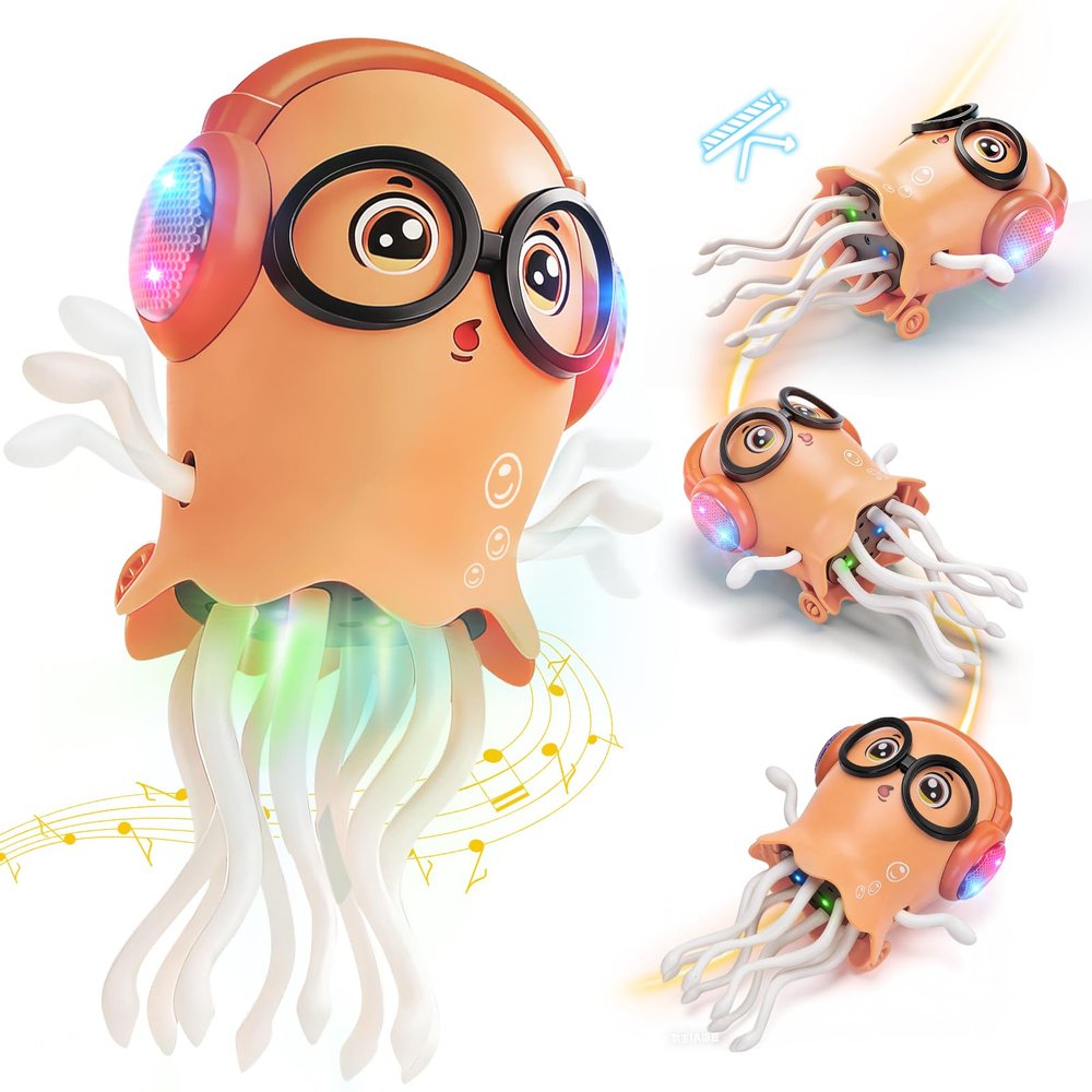 GONINO DJ Dancing Jellyfish Baby Toy, Musical Bump & Go Crawling Toy