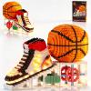 2026 Basketball with Sport Sneaker Micro Building Block Set, 3D Realistic Basketball Luminous Red-black Shoe Crystal Stand STEM Bricks, DIY Educational Ball Birthday Day Gift for Teen, Adult(3091PCS) view 1