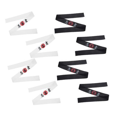 Beavorty 8pcs Japanese Ninja Print Karate Headbands and Adults, Samurai Sushi Chef Bandana Set for Kitchen Cooking, Martial Arts Training, Party Dress-up Accessories