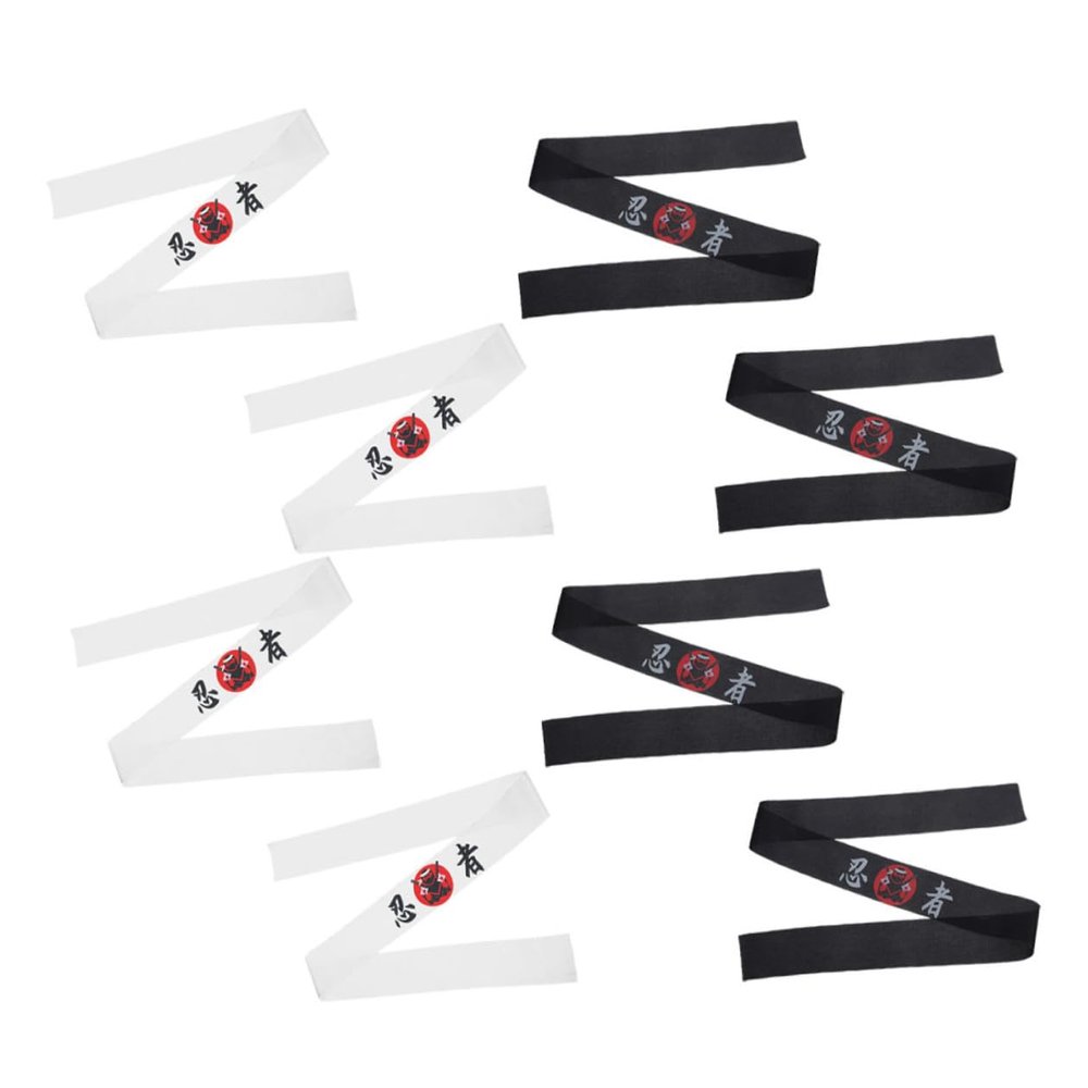 Beavorty 8pcs Japanese Ninja Print Karate Headbands and Adults, Samurai Sushi Chef Bandana Set for Kitchen Cooking, Martial Arts Training, Party Dress-up Accessories