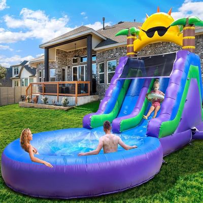 26FT(L) Commercial Grade Water Slide for Adults, (Double Slides) (Heavy Duty Full PVC) (Big Airtight Water Pool), (1100w UL Blower), Inflatable Waterslide for Backyard, Outdoor Blow up Park