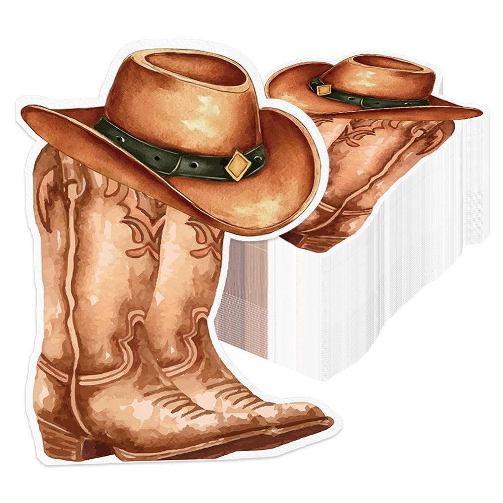 100 Pcs Western Cowboy Napkins, Wild West Boot Hat Cowboy Birthday Party Napkins for Western Party Decorations Rodeo Birthday Supplies,11 x 12 in, 28 x 32 cm