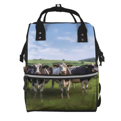 FHEDVBN Cow Grassland Diaper Bag Backpack for Women Multifunction Waterproof Mummy Backpacks for Mom Dad, Large Capacity Nappy Bag with Changing Pad Casual Daypack Travel Bags