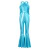 JEATHA Kids Girls Sleeveless Metallic Flared Pants Jumpsuit 70s Party Outfits Stage Performance Dance Costume Blue 6 view 3