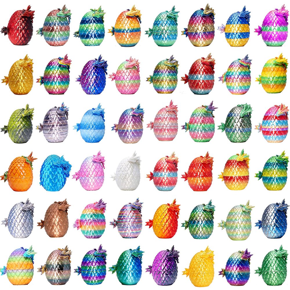 48 PCS 3D Printed Dragon Egg with Articulated Dragon Inside, Bulk Mystery Dragon Egg Toy for Party Favors, Classroom Prizes, Birthday Goodie Bag Fillers, Christmas Easter Basket Stuffers Surprise Eggs