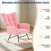 HomeEterna Nursery Rocking Chair, Upholstered Baby Fluffy Glider Rocker, Reading Chair with High Backrest, Comfy Chairs for Living Room, Bedroom, Nursing (Pink) view 4