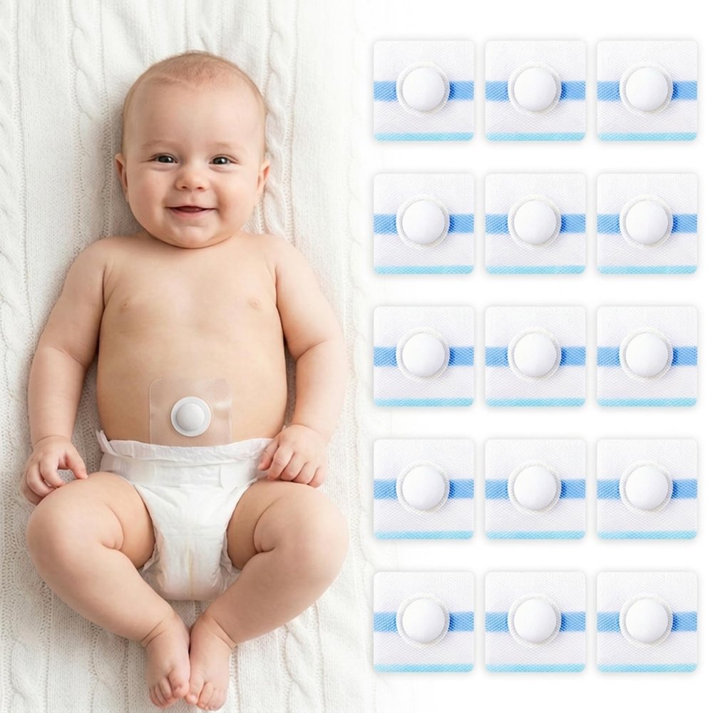 15Pcs Baby Belly Navel Patches, Waterproof Umbilical Hernia Patch with Cotton Pads, Infant Belly Button Corrector for Newborns with Protruding Navel, Gentle Baby Essentials (2.4 x 2.4 inches)