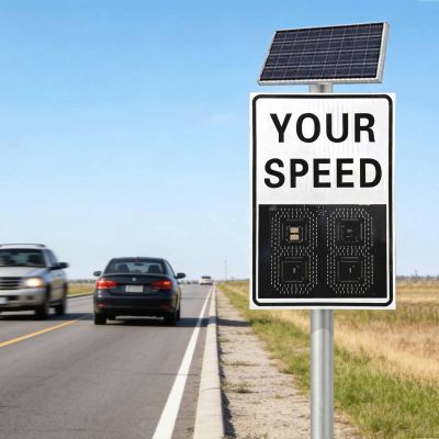 Asiwnshw Solar Powered Radar Speed Limit Sign, Speed Display Radar Traffic Sign, LED Speed Feedback Signs, Traffic Warning Detection with Accessories(White,50 * 70cm)