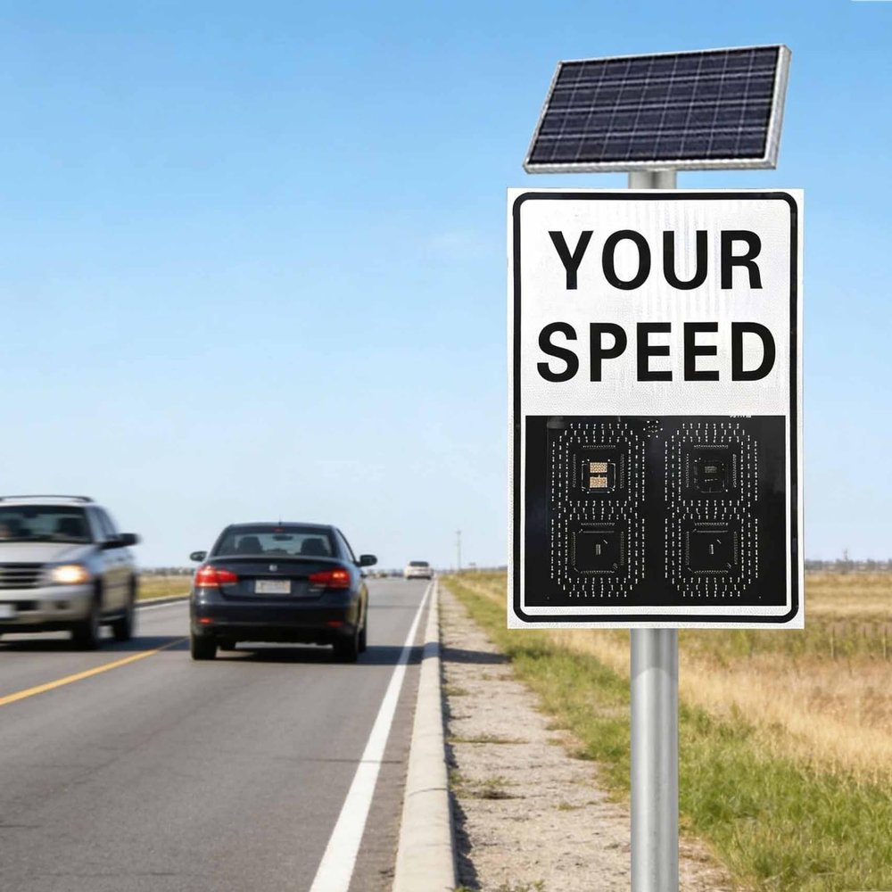 Asiwnshw Solar Powered Radar Speed Limit Sign, Speed Display Radar Traffic Sign, LED Speed Feedback Signs, Traffic Warning Detection with Accessories(White,50 * 70cm)