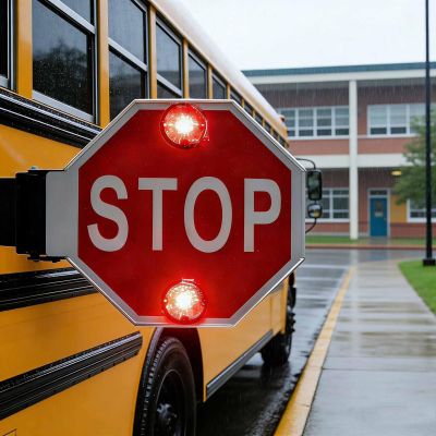 Aluminum School Bus Parking Signal Arm, 12v/24v Electric LED Stop Sign for School Bus, Reflective Warning Board, High Visibility,Vehicle Mounted Student Safety Semaphore (1Pcs)