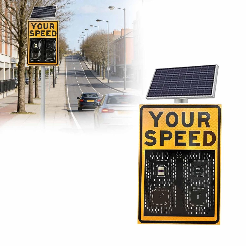 Asiwnshw Speed Display Radar Traffic Sign, Solar Traffic Feedback Warning Board, Traffic Driver Feedback Signs with Remote Control for School, Hospital Road(Yellow,60 * 90cm)