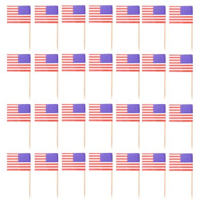 Toddmomy 200pcs American Flag Cake Flag Toppers Paper Toothpick Dessert Decor Party Cupcake Decorations for Independence Day Celebration