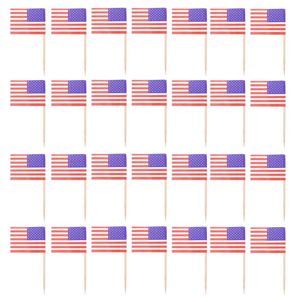 Toddmomy 200pcs American Flag Cake Flag Toppers Paper Toothpick Dessert Decor Party Cupcake Decorations for Independence Day Celebration