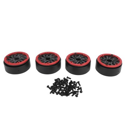4 Pcs 1.9 Inch Carbon Fiber Beadlock Wheels Rims, Ultra Lightweight RC Wheel Hubs with Nylon Center Ring, 59mm Diameter for 1/10 RC Car Off Road Rock Crawling (Red)