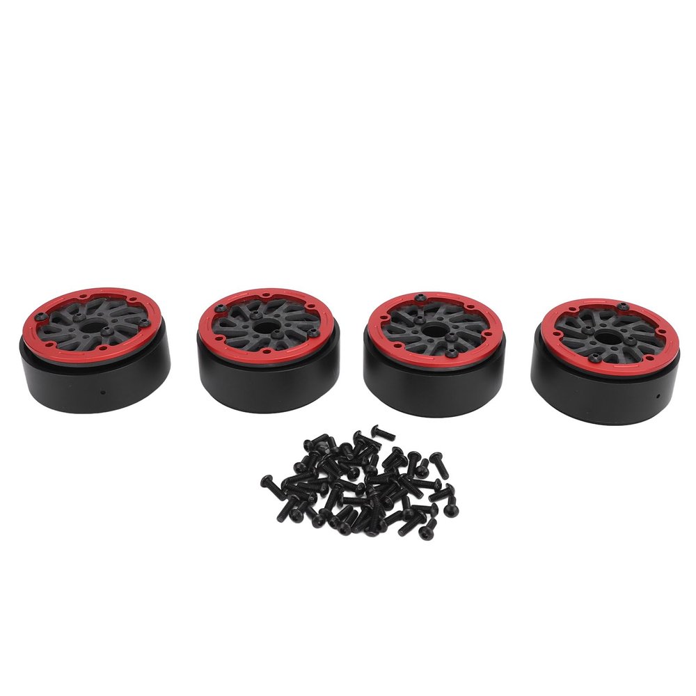 4 Pcs 1.9 Inch Carbon Fiber Beadlock Wheels Rims, Ultra Lightweight RC Wheel Hubs with Nylon Center Ring, 59mm Diameter for 1/10 RC Car Off Road Rock Crawling (Red)