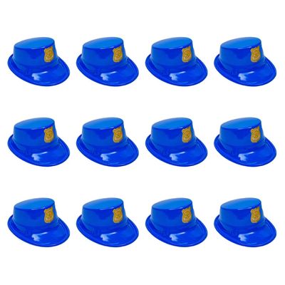 22" circ. Kids Blue Police Officer Plastic Hats 12 Pc.