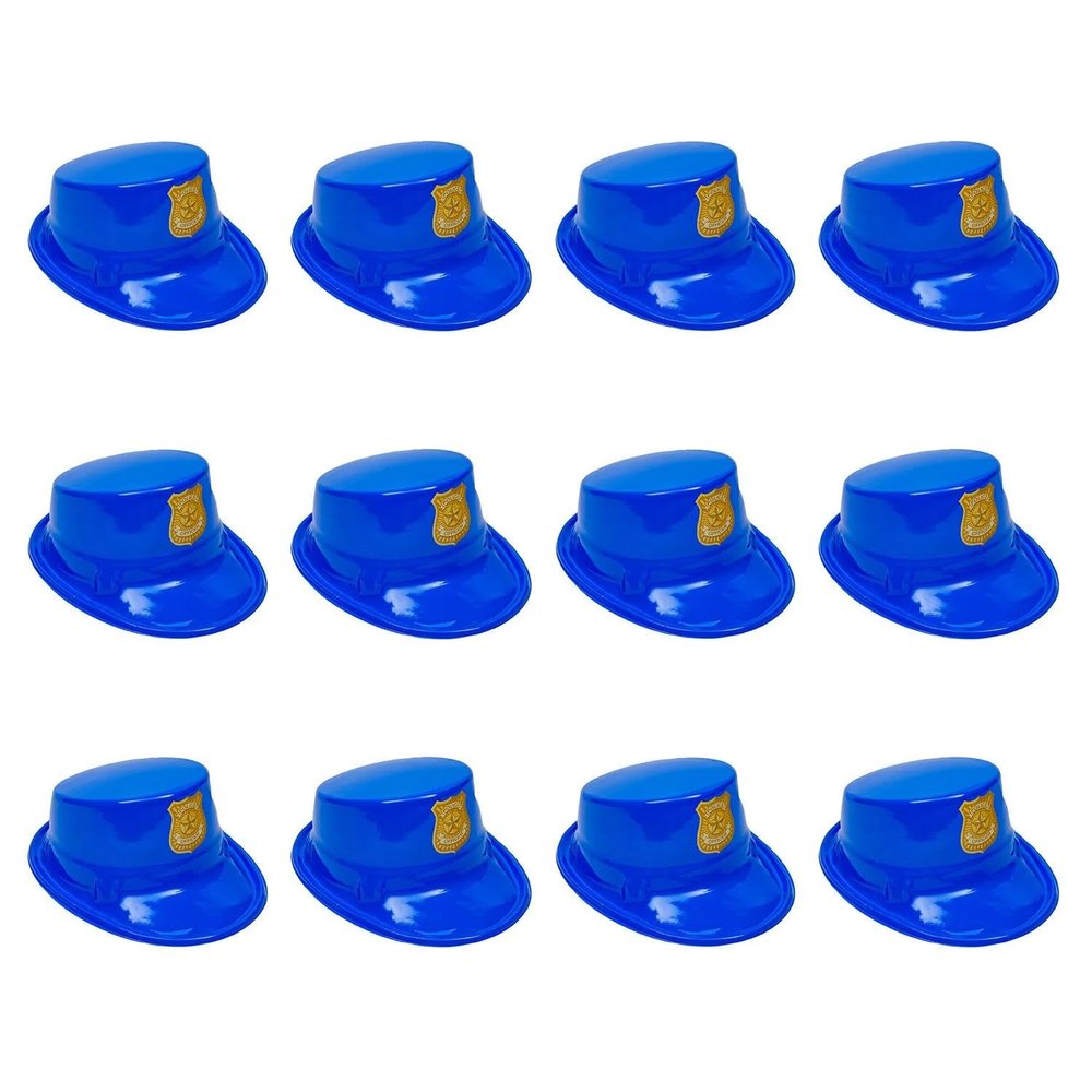 22" circ. Kids Blue Police Officer Plastic Hats 12 Pc.