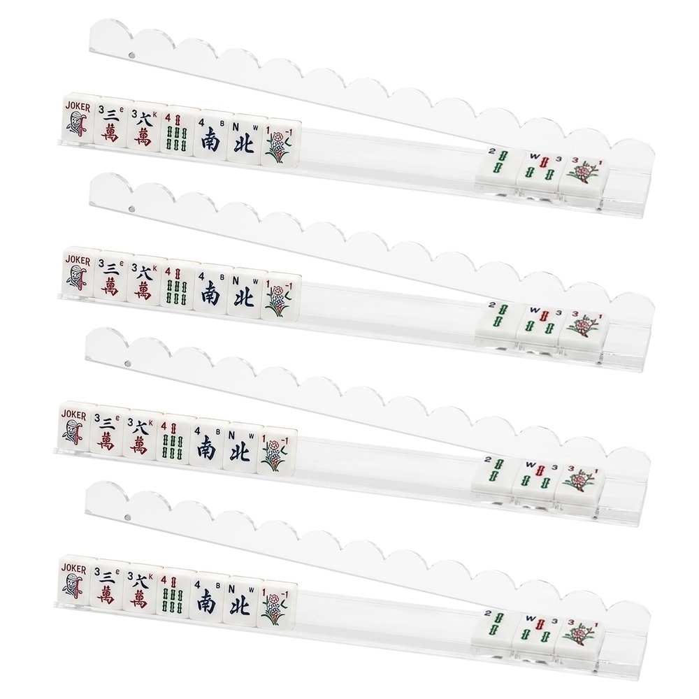 17.5" Magnetic Mahjong Racks with Pushers, Acrylic Scalloped Mahjong Racks, Perfect for Mahjong Parties, Family Game Night, Team Building & Solo Fun Slide the Push Rod, Anti-Slip and Durable 4PCS