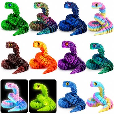 WEEJOYGAM 12 Pcs 3D Printed Snake Toy Set, 12 Inch 3D Printed Animals Figurines, 3-D Printer Cool Print Stuff Desk Pets Office Decor Party Favors, Autism Stress Relief Fidget Toys for Kids Adults Gift