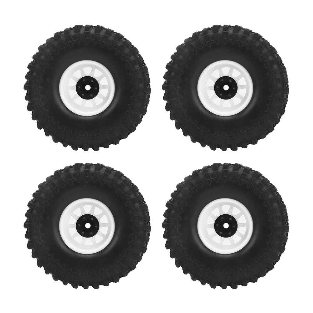 4 Pcs 1/10 RC Car Tire, RC Crawler Wheel Hub Tire, Wear Resistant Soft Rubber Tires with Deep Tread for AXIAL SCX10 90046, High Grip Off - Road Crawler Wheels (White)