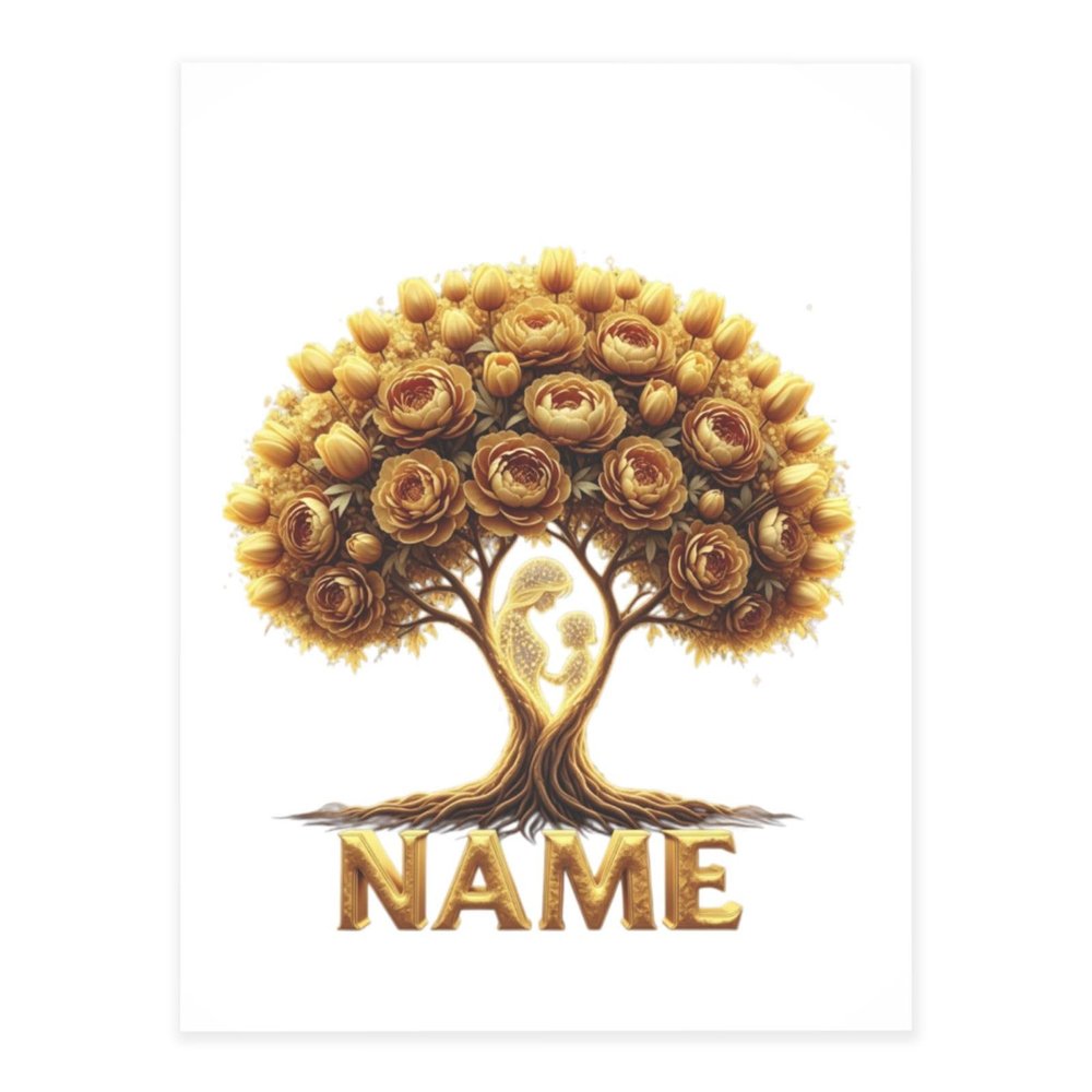 Custom Name Mother Child Tree of Life Sticker - 3D Personalized Gold Rose Decal - Waterproof Vinyl for Laptop, Luggage, Water Bottle - Sentimental Gift for Mom, Grandma