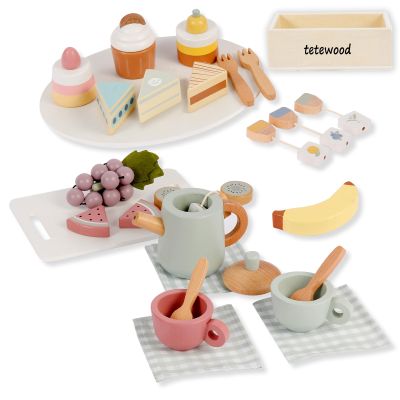 31PCS Tea Sets for Toddlers Girl and Boys Birthday Gift 3 Year Old Princess Party Wooden Play Food Toy Sets for Kids Kitchen Accessories Age 3 4 5 Wood Educational Toys