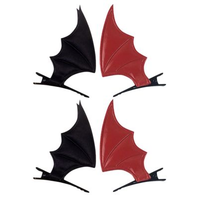 CIYODO 4pcs Halloween Bat Wing Hair Clips Pu Leather Devil Hairpins for Party Cosplay Hair Accessories Black and Red