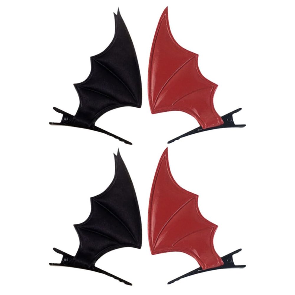 CIYODO 4pcs Halloween Bat Wing Hair Clips Pu Leather Devil Hairpins for Party Cosplay Hair Accessories Black and Red