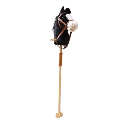 JISADER Hobby Horse Stick Horse with Realistic Sound Effects Wooden Pole Handle Wheels Plush Riding Stick Handcrafted for Kids Suitable for Birthday Holiday, Black with Roller