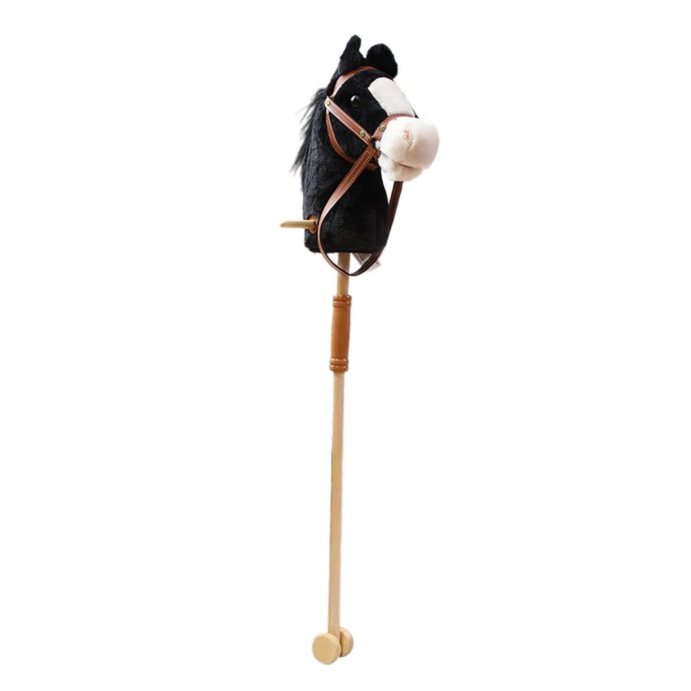 JISADER Hobby Horse Stick Horse with Realistic Sound Effects Wooden Pole Handle Wheels Plush Riding Stick Handcrafted for Kids Suitable for Birthday Holiday, Black with Roller