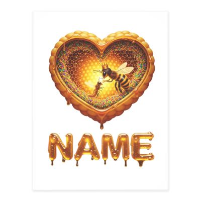 Custom Name Sticker Queen Bee Honeycomb Heart - Personalized 3D Waterproof Vinyl Decal for Laptop, Water Bottle, Luggage - Unique Gift for Bee Lovers