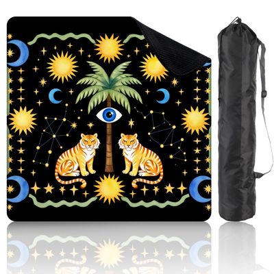 31.5" x 31.5" Mahjong Mat for Table with Carrying Bag Tropical Palm Tree Tigers Eye Sun Moon Stars Celestial Non-Slip Noise-Reducing Game Mat Mahjong Accessories for Poker Dominoes Mother's Day