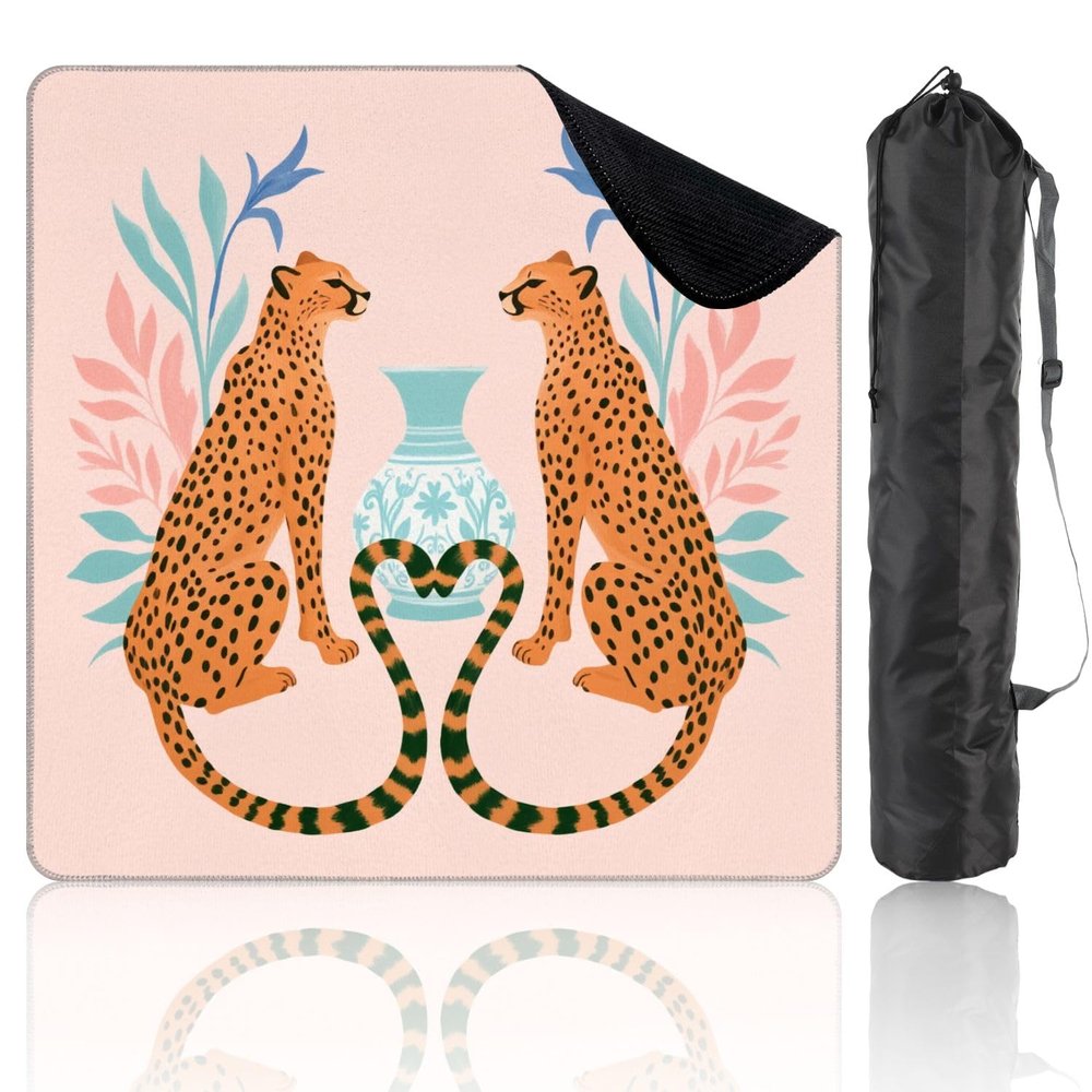 31.5" x 31.5" Mahjong Mat for Table with Carrying Bag Symmetrical Cheetah Striped Forming Heart Floral Non-Slip Noise-Reducing Game Mat Mahjong Accessories for Poker Dominoes Mother's Day