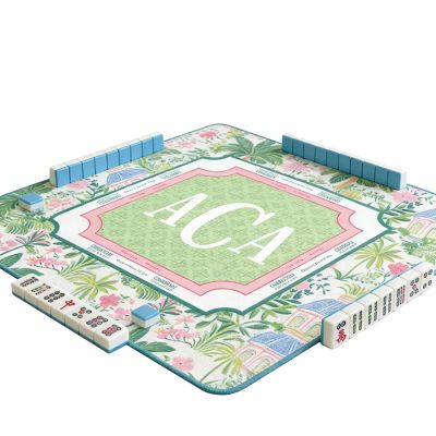 Personalized Palm Beach Chic Mahjong Mat, Custom Monogram Neoprene Game Surface, Portable Travel Playing Mat with Non-Slip Rubber Backing