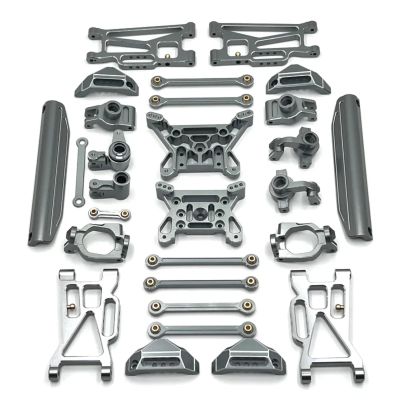Metal Front Rear Swing Arm Steering Cup Hub Carrier Link Rod Shock Tower Kit, Aluminum Upgrade Parts Compatible with for MJX 1/10 10208 for LM V1 RC Crawler Accessories (Titanium)