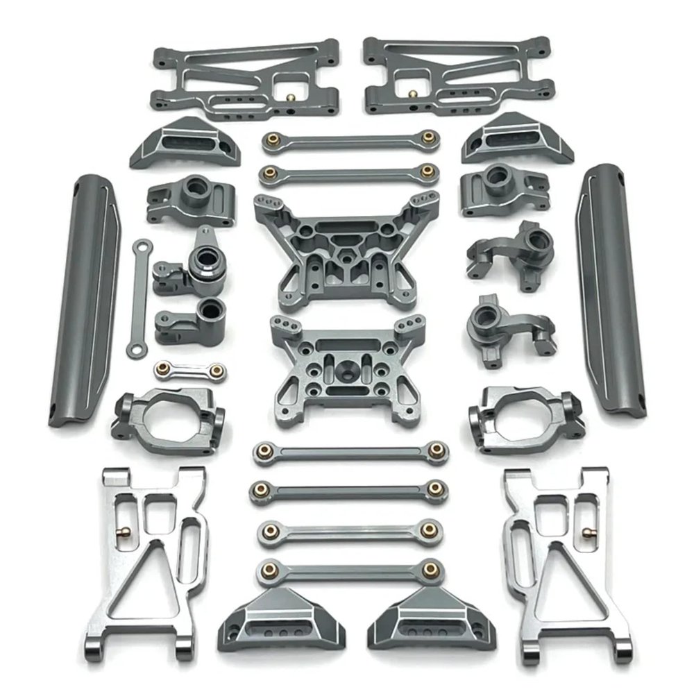 Metal Front Rear Swing Arm Steering Cup Hub Carrier Link Rod Shock Tower Kit, Aluminum Upgrade Parts Compatible with for MJX 1/10 10208 for LM V1 RC Crawler Accessories (Titanium)