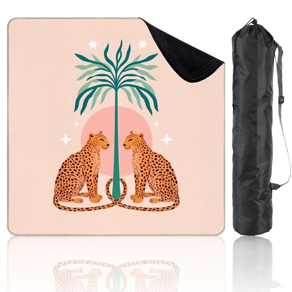 31.5" x 31.5" Mahjong Mat for Table with Carrying Bag Symmetrical Cheetah Palm Tree Star Accents Style Non-Slip Noise-Reducing Game Mat Mahjong Accessories for Poker Dominoes Mother's Day