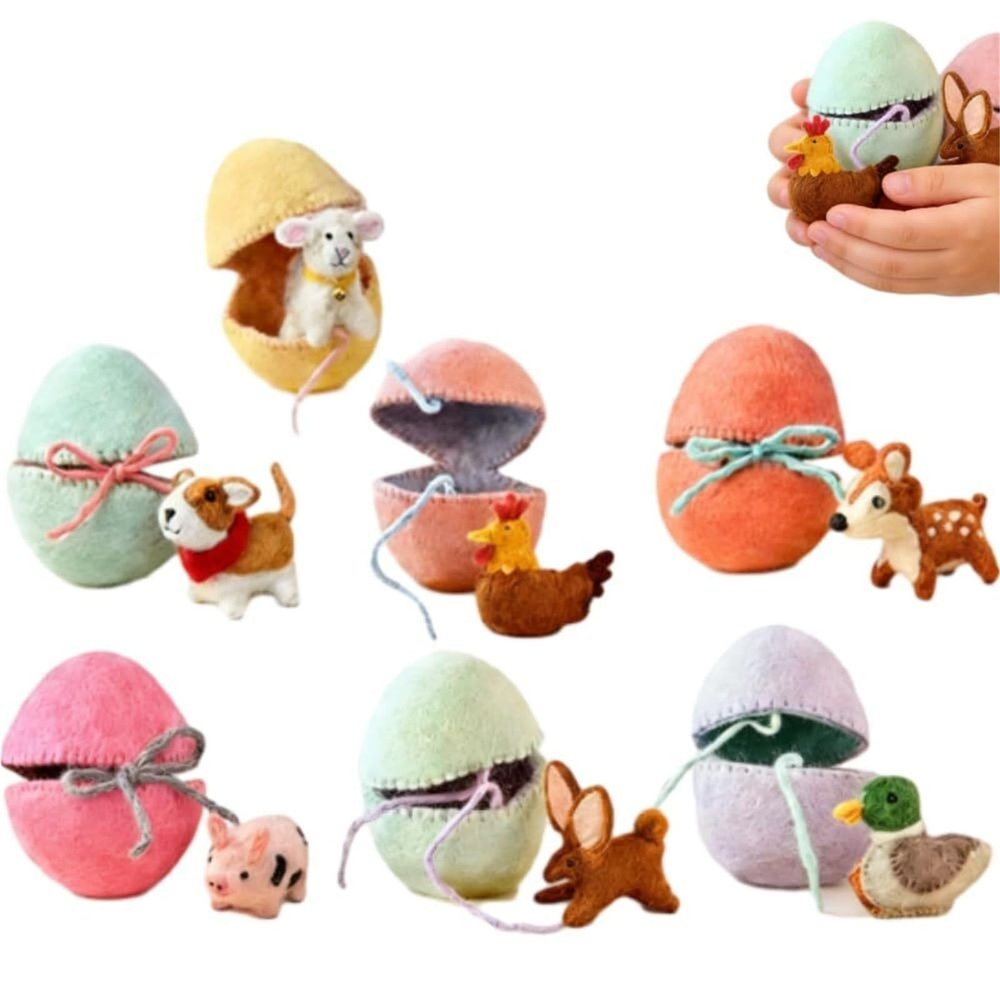 2026 Felt Surprise Easter Eggs. Handmade Felted Easter Eggs with Hidden Animal Surprises Inside. Can be Used as Easter Basket Decorations or as Surprise Gifts for Home, Holidays(7pcs)