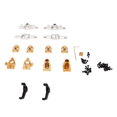 Front Rear Portal Housing Set, RC Axle Housing Set for FCX24 1/24 Crawler, High Polish Aluminium Alloy Brass High Accuracy Axle Housing with Mounting Accessories (Gold)