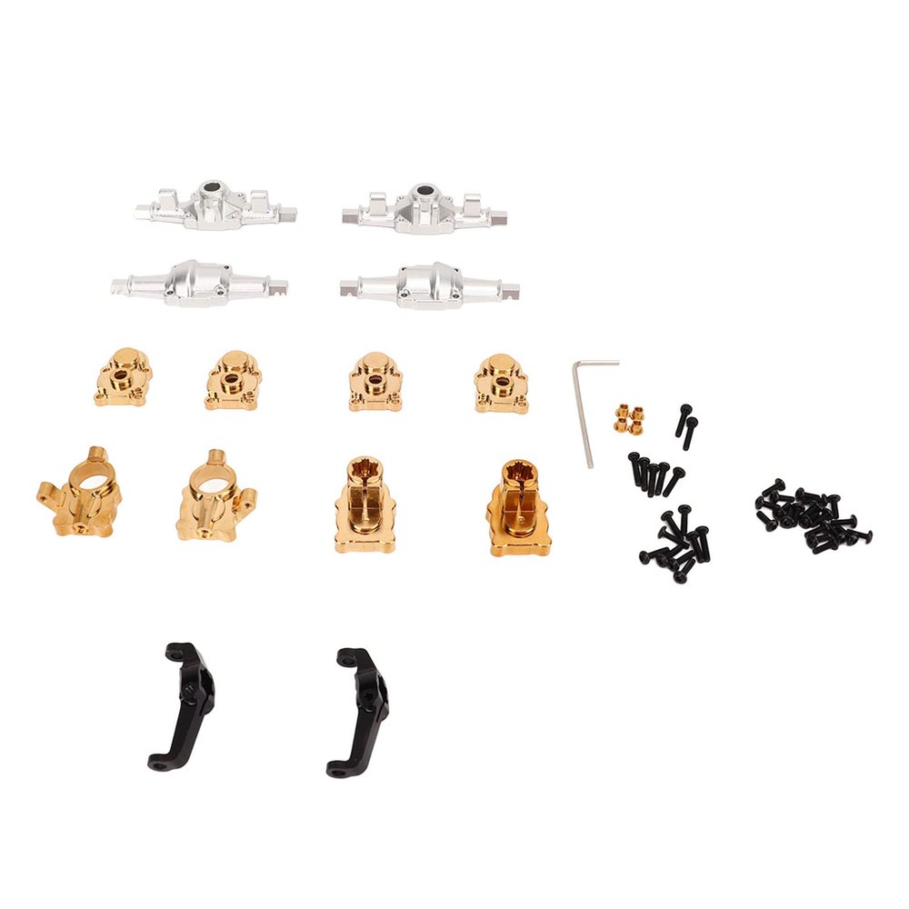 Front Rear Portal Housing Set, RC Axle Housing Set for FCX24 1/24 Crawler, High Polish Aluminium Alloy Brass High Accuracy Axle Housing with Mounting Accessories (Gold)