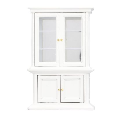 1:12 Scale Miniature Bookshelf, Dollhouse Furniture Cabinet with Double Openable Doors, Birch Wood Mini Shelf for Doll House Decoration, Elegant 1/12 Scale Display Cabinet (White)
