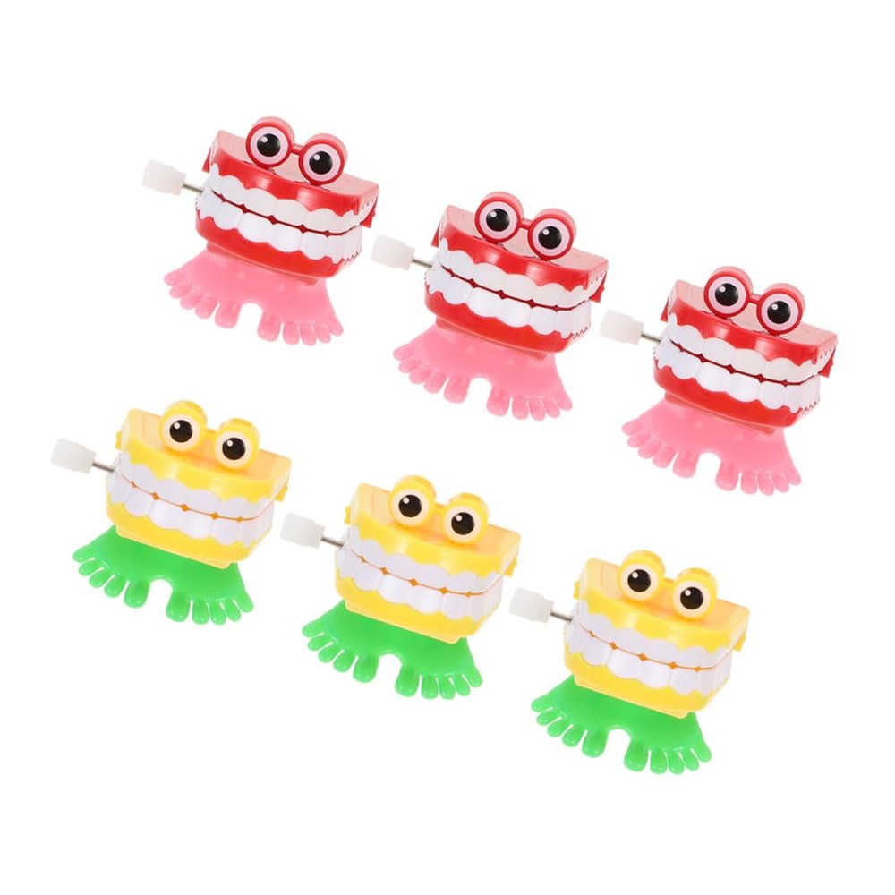 ERINGOGO 6pcs Halloween Wind-up Teeth with Eyes, Red and Yellow Clockwork Walking for Party Favors and Festival Playthings