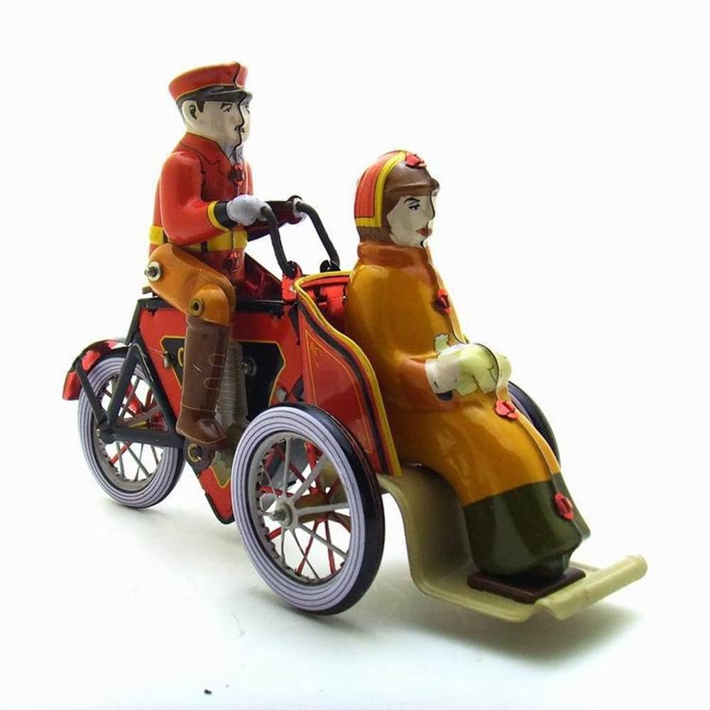 AMEIYUN Wind Up Toy MS471 Human Tricycle Tin Toy Creative Props Vintage Collectible Kids Gift for Boys Girls Parent-Child Interaction
