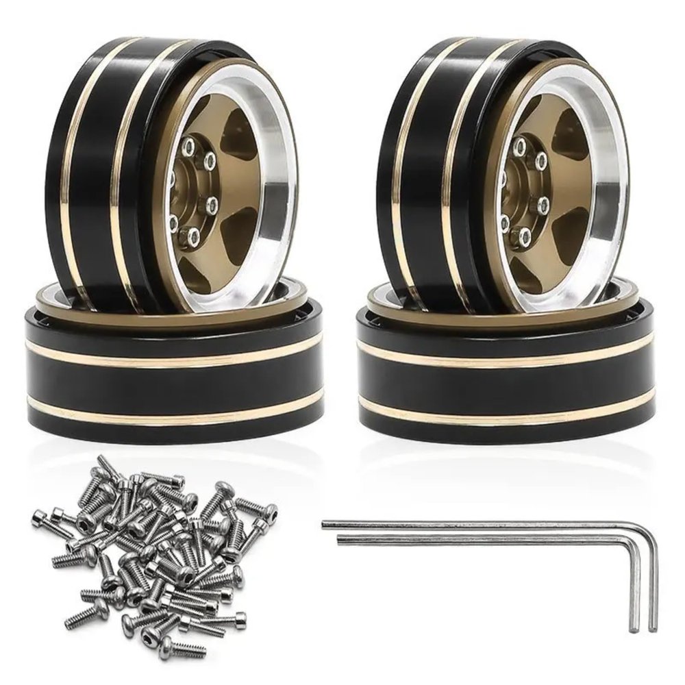 1.3-inch Brass and Aluminum Alloy Wheel Hub, Metal Upgrade Parts Compatible with for 1/18 TRX4M SCX24 FMS Ascent-18 RC Crawler Accessories (Dark Khaki)