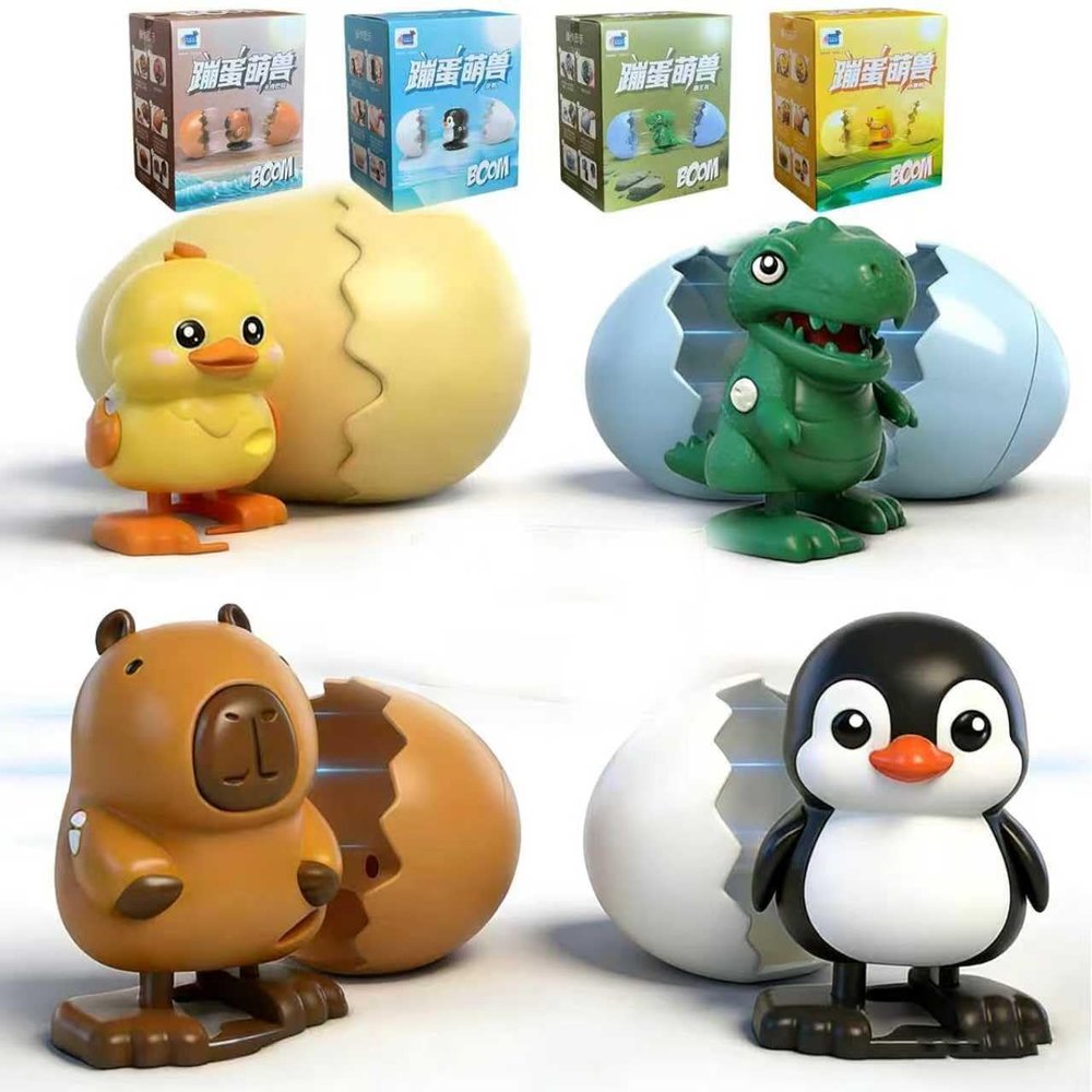 INQUADR 4 PCS Wind Up Surprise Eggs, Animal Hatching Surprise Egg Toy, Easters Latest Gift, Boom Easter Eggs That Pop Open to Walking Dinosaurs, Penguin, Duck, Capybara