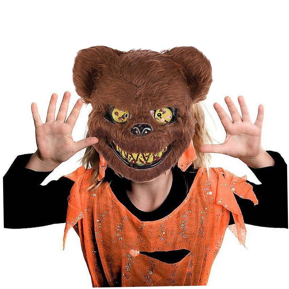 BESTonZON Scary Bloody Bear Mask Set 2pcs Black and Brown for Halloween Cosplay Party Dress-up Accessories