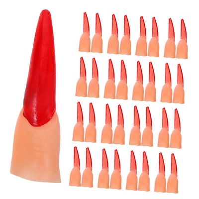 KOMBIUDA 50pcs Halloween Fake Fingers with Red Nails Simulation Finger Props for Prank Tricks and Horror Cosplay Small Size Covers for Party Decorations and Role-Play