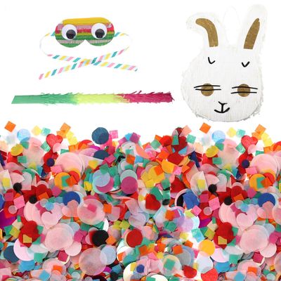PRETYZOOM Bunny Piata Set with Stick and Eye Mask, Paper Birthday Party Pinata Prop, Easter Festival Celebration Game Supplies,