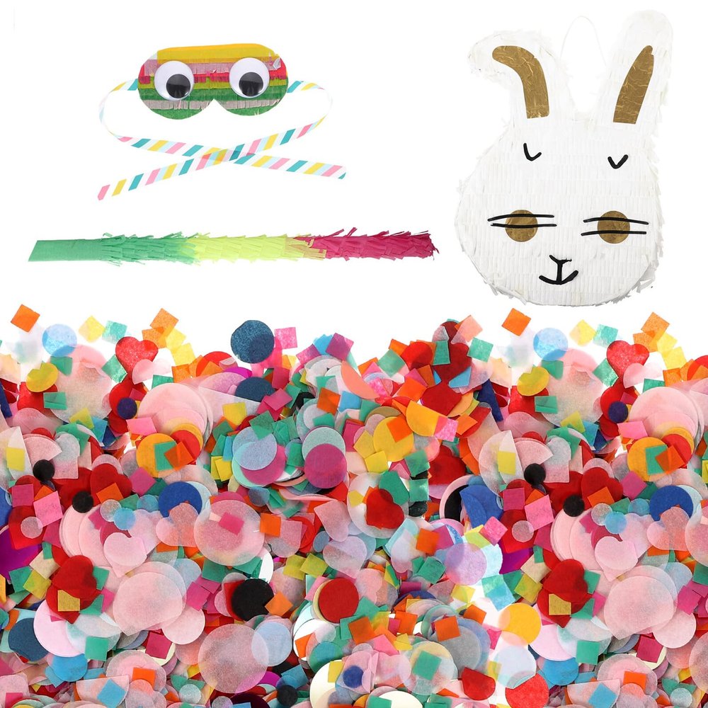 PRETYZOOM Bunny Piata Set with Stick and Eye Mask, Paper Birthday Party Pinata Prop, Easter Festival Celebration Game Supplies,