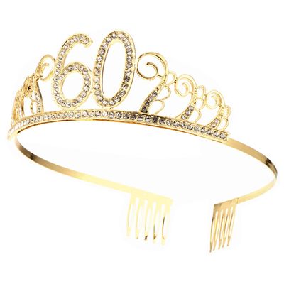 BESTonZON Birthday Queen Rhinestone Number Crown for Women, Gold Shiny Tiara Hair Decoration, Elegant Birthday Party Headdress for Adult Celebration